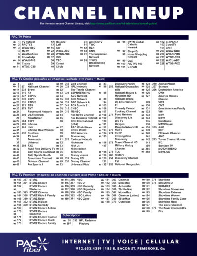 Channel Guide – PAC Fiber – Pembroke Advanced Communications